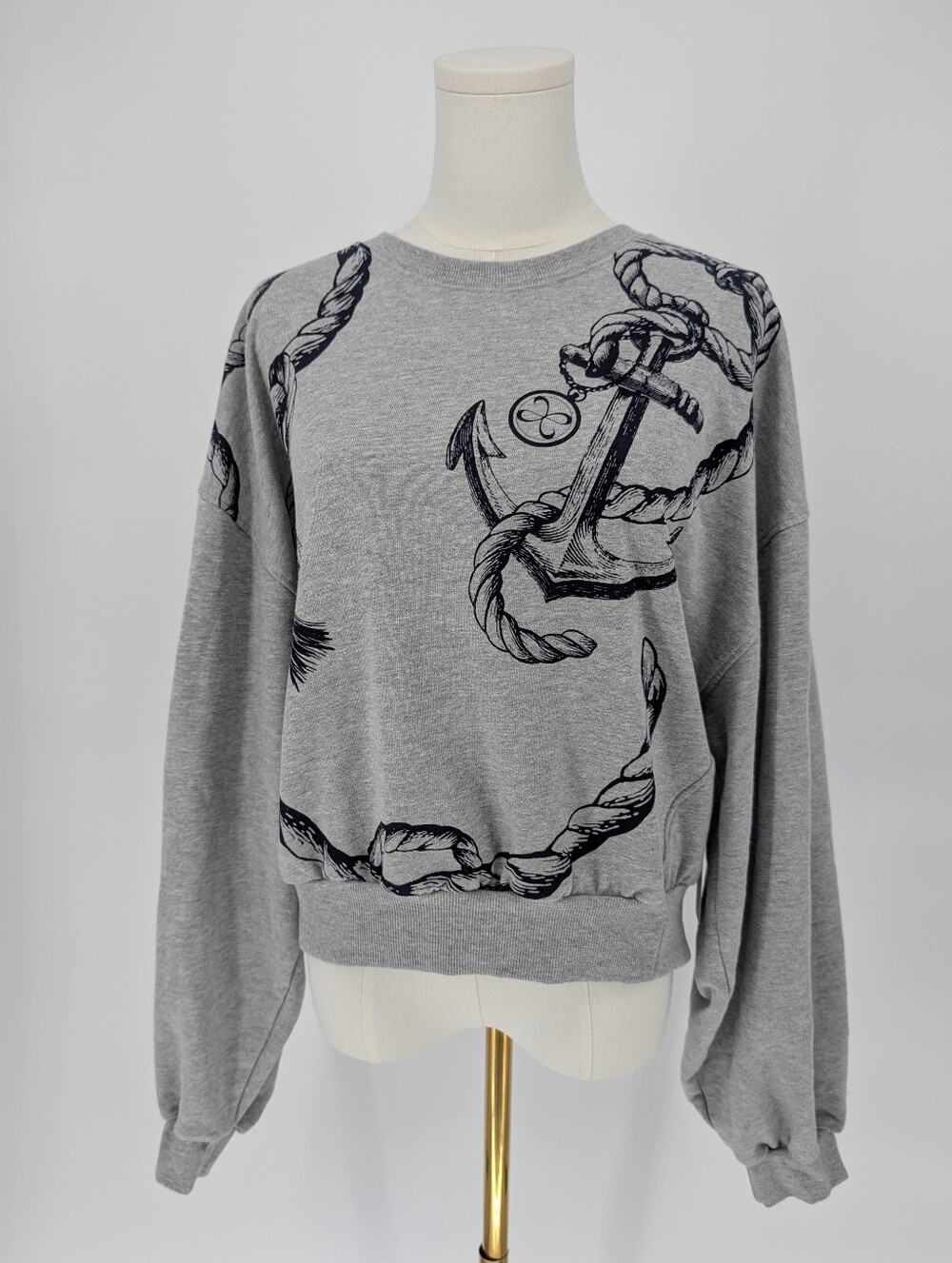 NWT Maeve Anthropologie Nautical Anchor Sweatshirt | Size M | Heather Grey